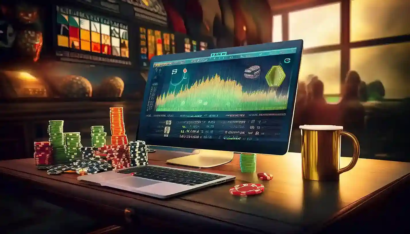 Computer screen with live cricket betting odds and poker chip stacks beside a Reddy Book Club session