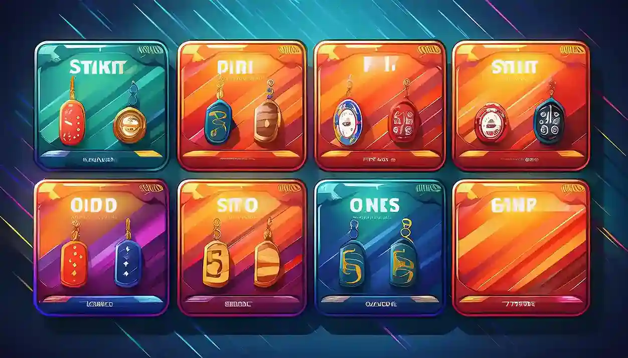 Grid of eight colorful casino game cards with playful icons on a dark background