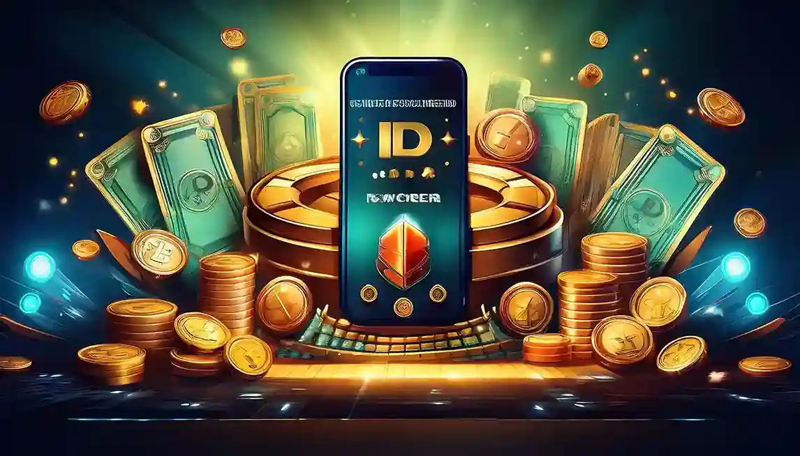 Smartphone showing an online ID screen surrounded by gold coins, getting a Reddybook ID