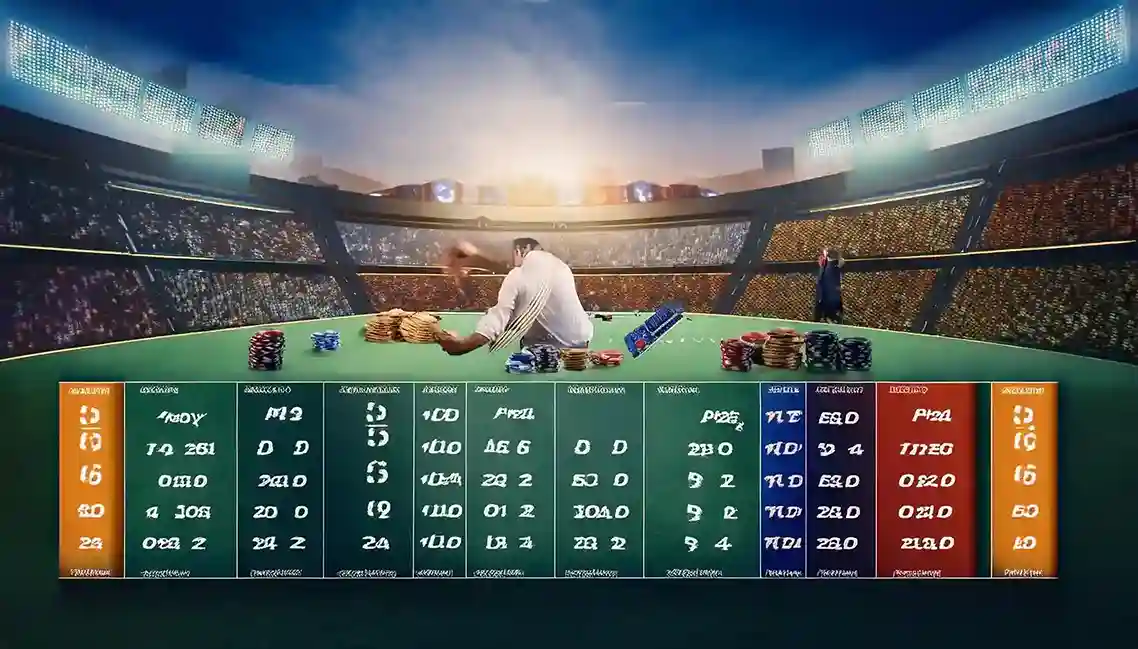 Large green odds table full of numbers beneath a sunlit stadium panorama